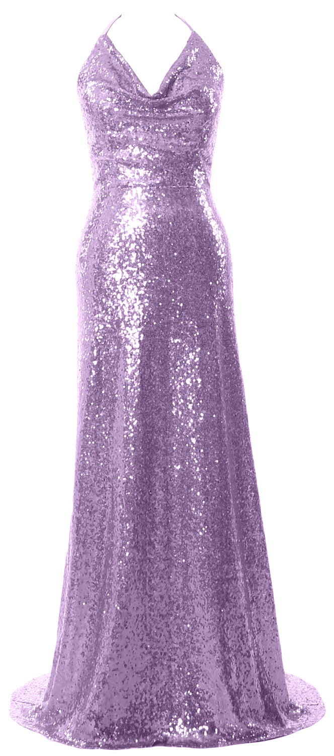 MACloth Damen Neckholder Lange Pailletten Brautjungfernkleider Party Abendkleid Maxi