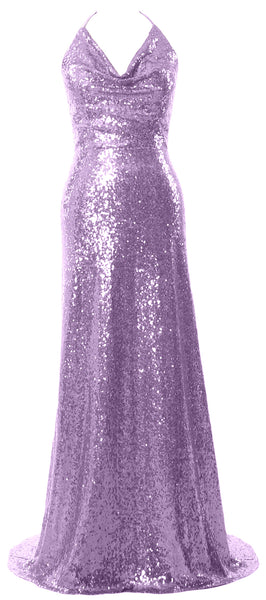 MACloth Women Halter Long Sequin Bridesmaid Dresses Party Evening Gown Maxi