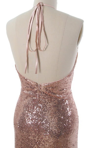 MACloth Women Halter Long Sequin Bridesmaid Dresses Party Evening Gown Maxi