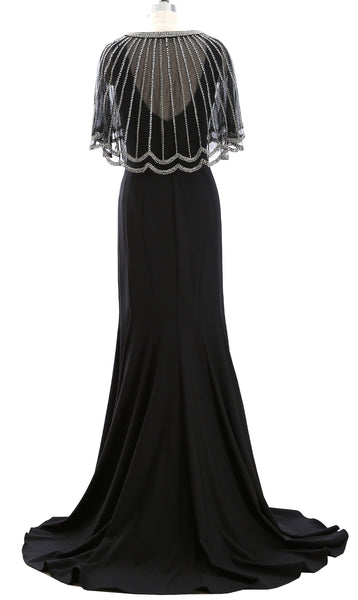 MACloth Women Beaded Mother of the Bride Dress with Sheer Cape Evening Gown