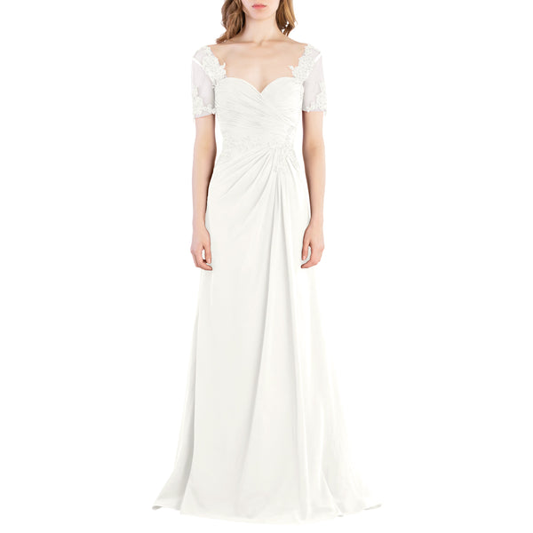 MACloth Women Vintage Short Sleeves Long Wedding Mother Bride Bridesmaid Dresses