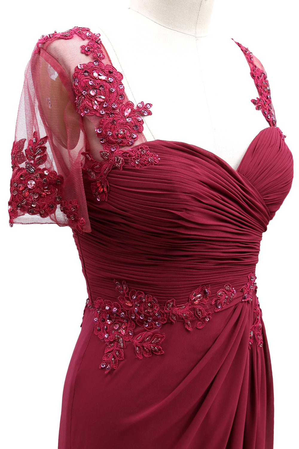 MACloth Damen Kurze Ärmel Spitze Formelles Abendkleid Maxikleid für die Brautmutter