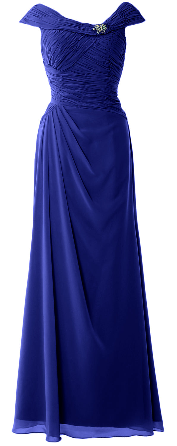 MACloth Women Cap Sleeves Boat Neck Formal Gown Long Mother of the Bride Dress