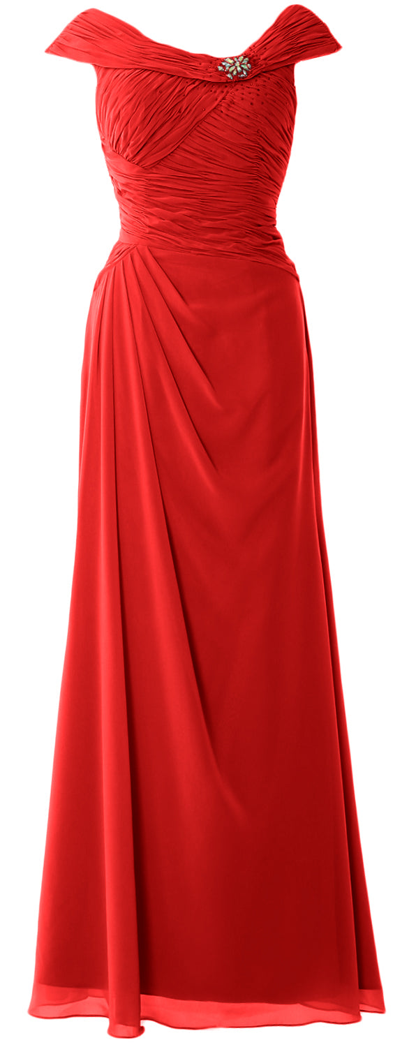 MACloth Women Cap Sleeves Boat Neck Formal Gown Long Mother of the Bride Dress