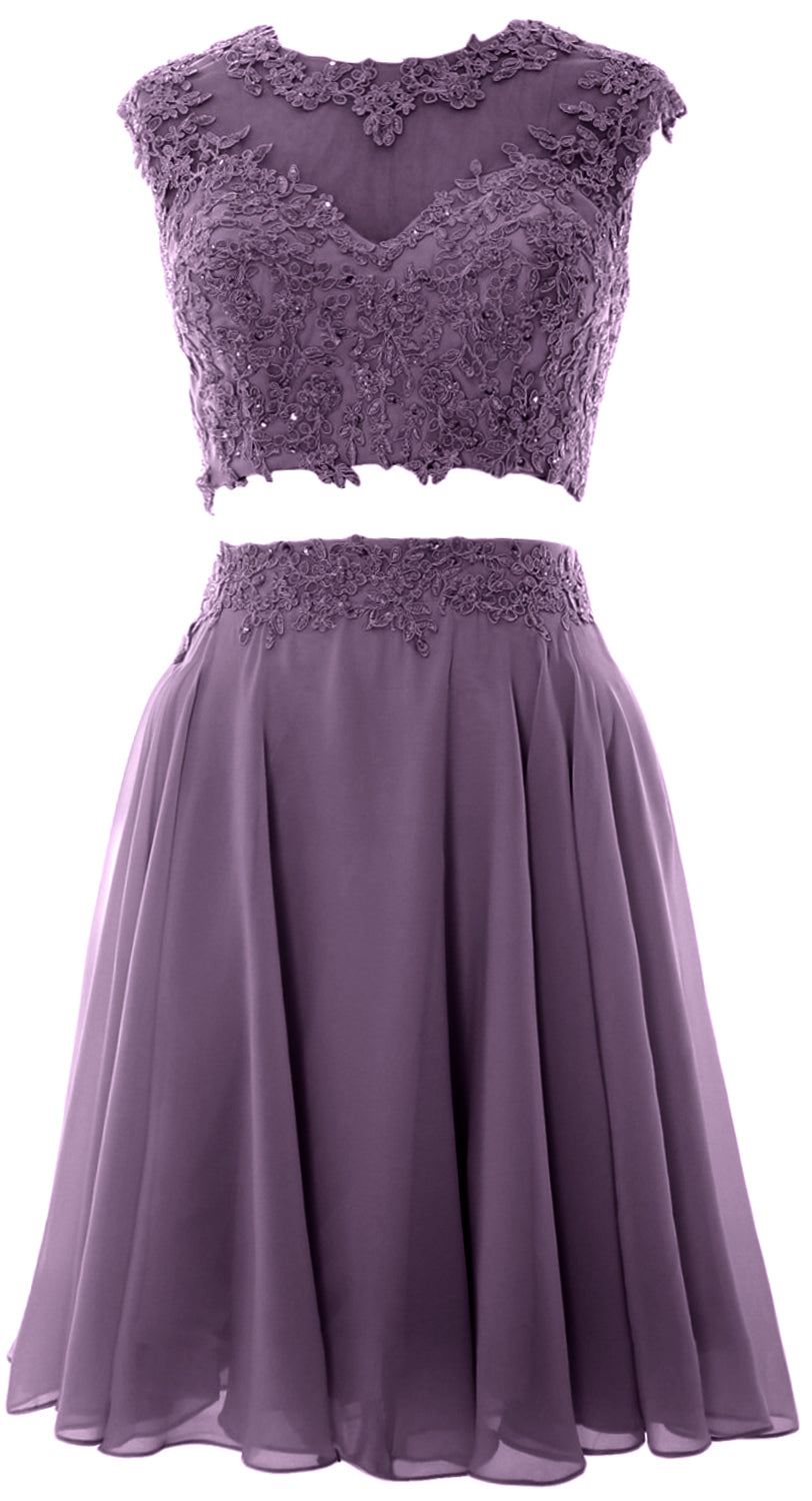 Vestido de fiesta de boda de encaje de 2 piezas estilo vintage para mujer de MACloth