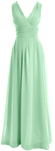 MACloth Long Romantic Wedding Party Bridesmaid Dresses V neck Sleeveless
