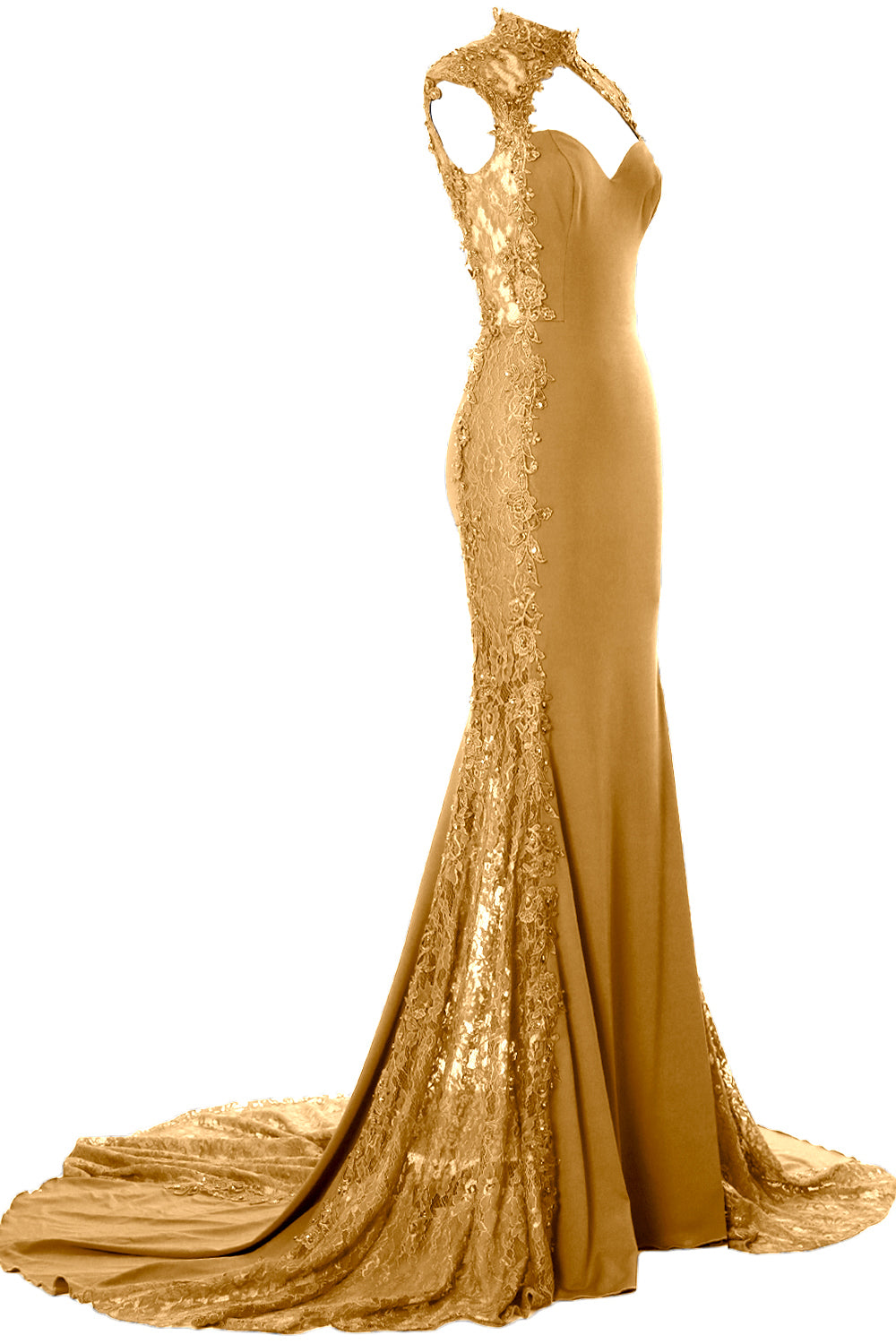 MACloth Women Prom Dresses Mermaid High Neck Sleeveless Lace Formal Evening Gown