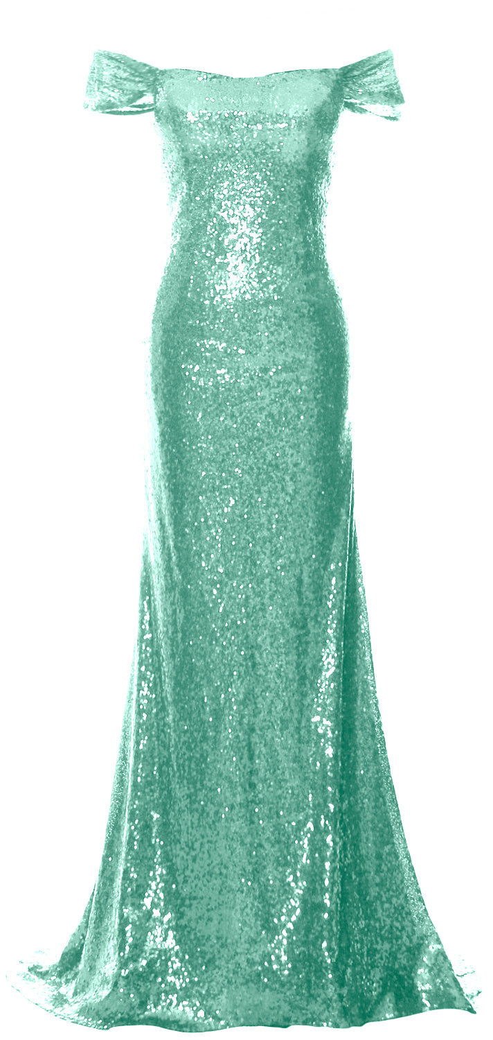 MACloth Damen Schulterfreies Ballkleid Meerjungfrau Pailletten Langes formelles Abendkleid