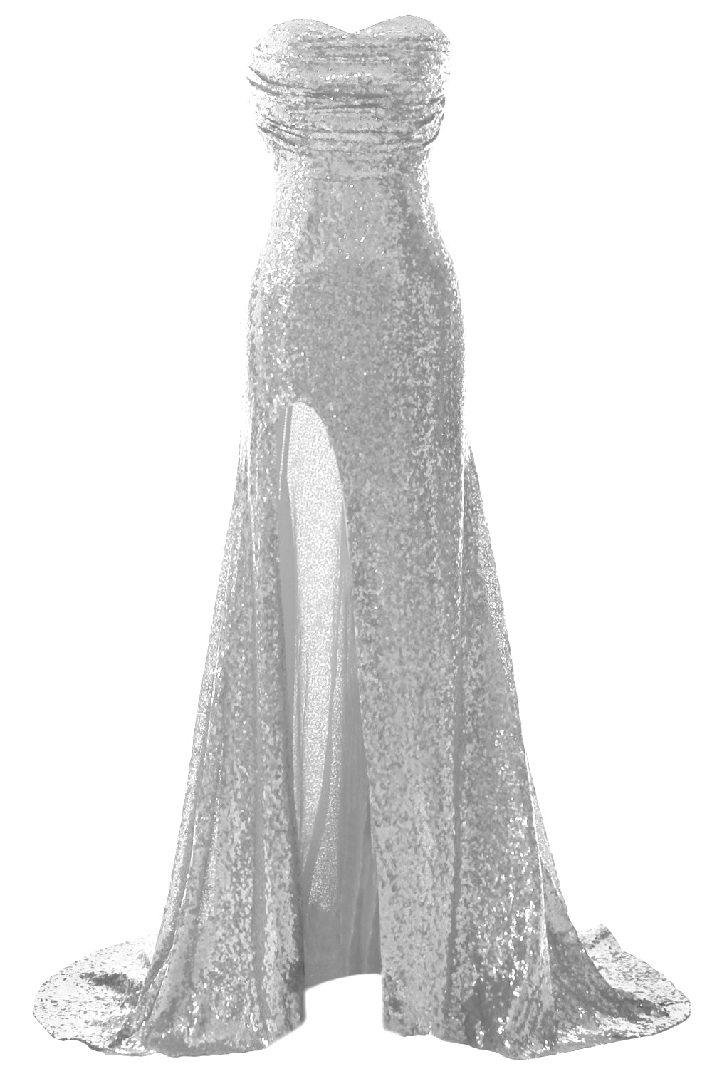 MACloth Sequin Prom Dresses Mermaid Strapless Formal Evening Gown with Split