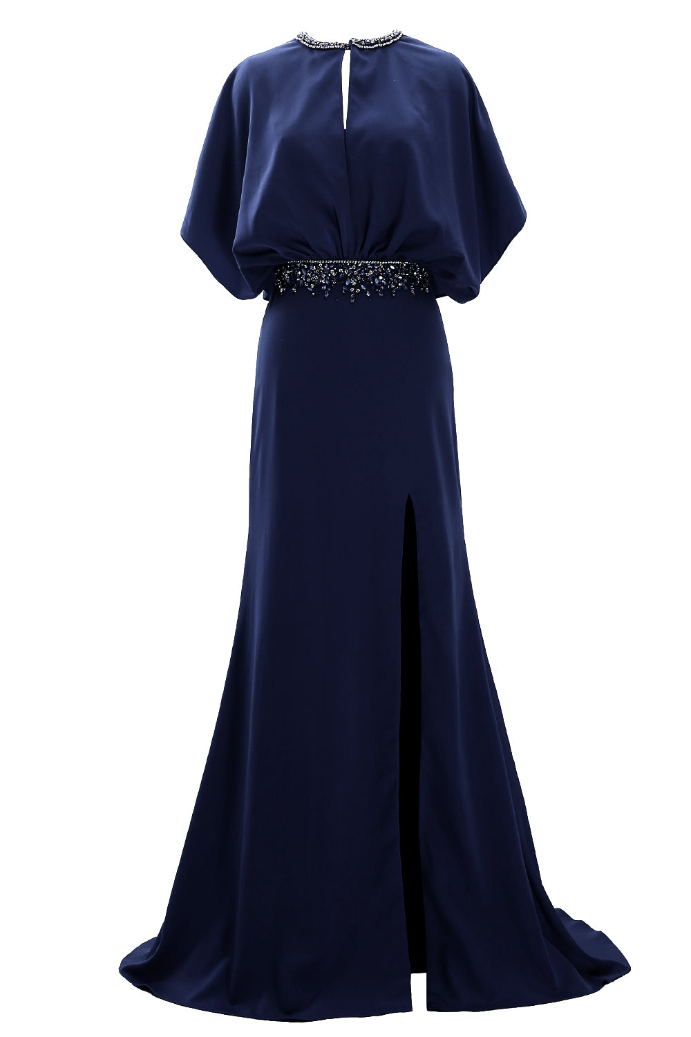 MACloth Vestido de noche con mangas abullonadas y cuentas de crepé para mujer Vestidos para madre de la novia