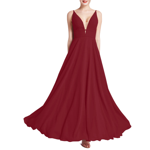 MACloth Women Plunge V Neck Long Elegant Wedding Party Bridesmaid Dresses
