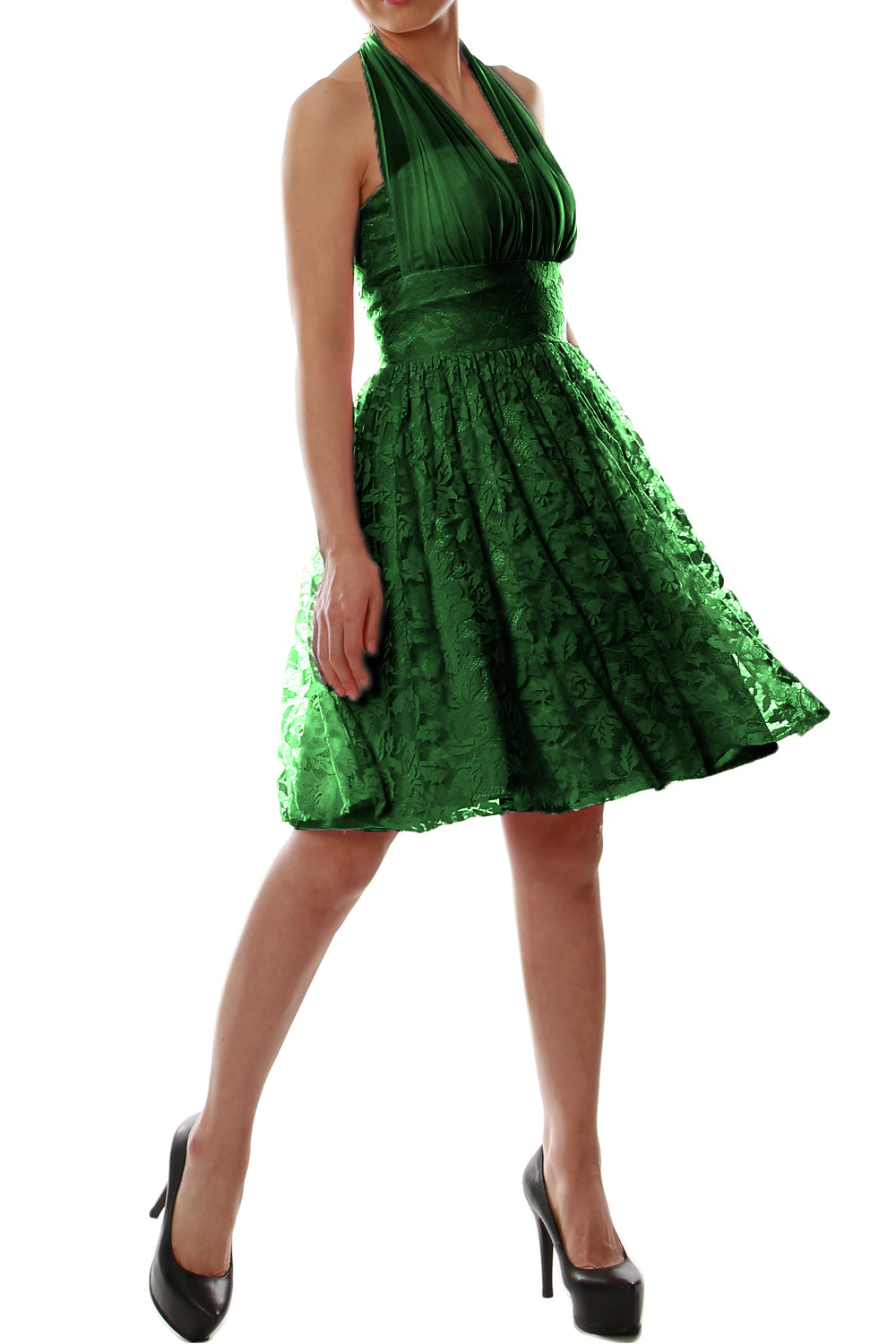 MACloth Damen Neckholder-Kleid, kurz, Spitze, kleines schwarzes Kleid, für Hochzeit, Party, Brautjungfer