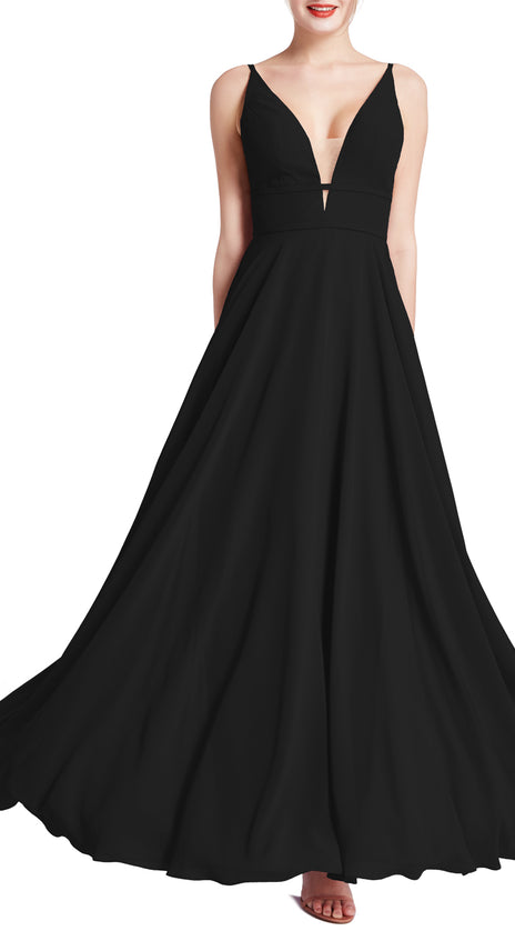 MACloth Women Plunge V Neck Long Elegant Wedding Party Bridesmaid Dresses