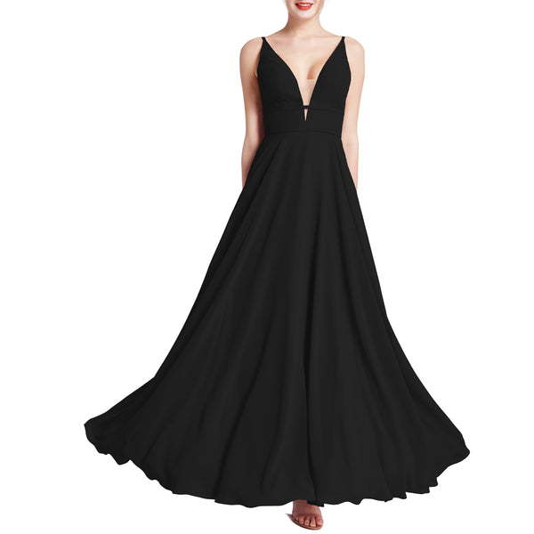 MACloth Women Plunge V Neck Long Elegant Wedding Party Bridesmaid Dresses