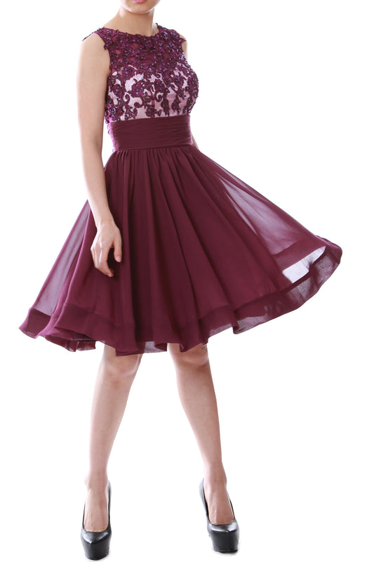 Vestido corto de gasa con encaje y cuentas para mujer de MACloth, vestido formal para fiesta de cóctel