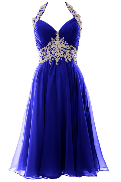 MACloth Women Halter Short Lace Beading Wedding Guest Dresses Homecoming