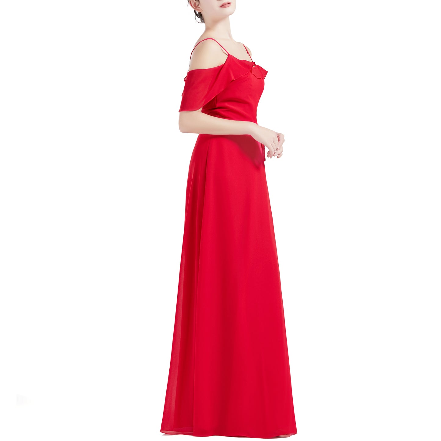 MACloth Women Cold Shoulder Long A Line Wedding Bridesmaid Dresses
