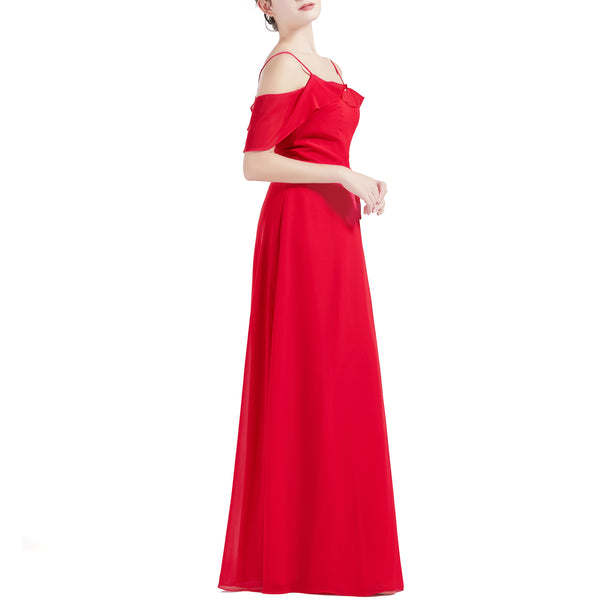 MACloth Women Cold Shoulder Long A Line Wedding Bridesmaid Dresses