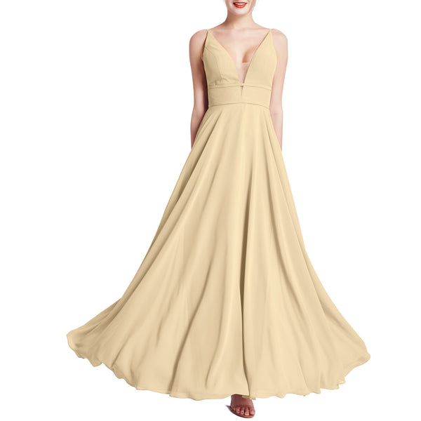 MACloth Women Plunge V Neck Long Elegant Wedding Party Bridesmaid Dresses
