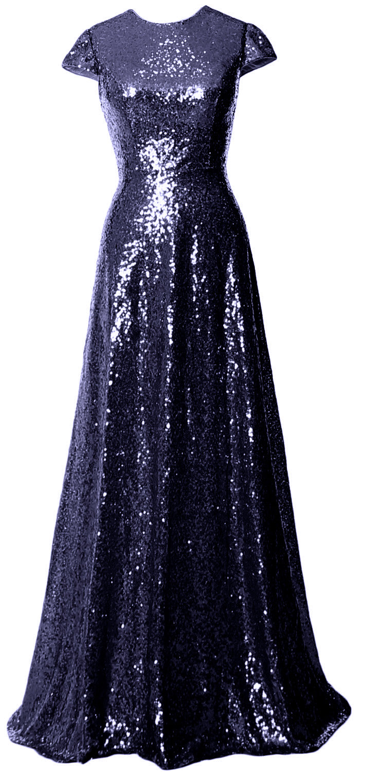 MACloth Women Cap Sleeves Long Sequin Mother Bride Dresses Bridesmaid BD