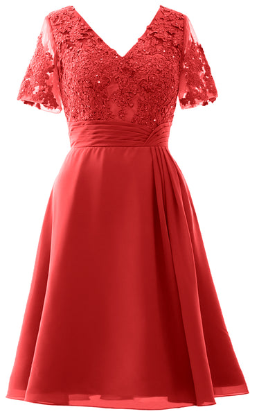 MACloth Women Knee Length Mother of Bride Dresses Short Sleeves Wedding