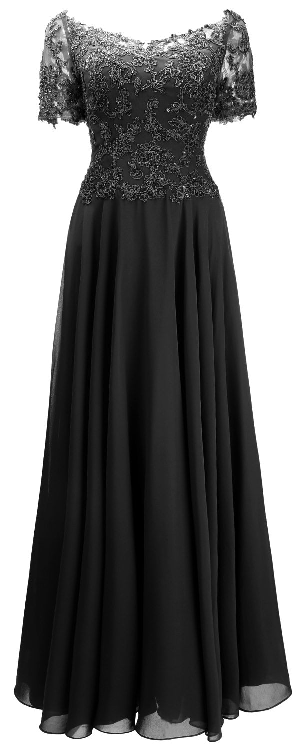 MACloth Damen Mutter Braut Kleider Kurze Ärmel Spitze Abendkleid Schulterfrei
