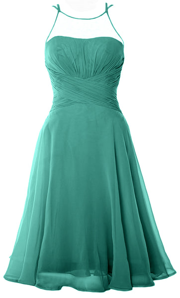 MACloth Elegant Illusion Short Cocktail Dress Chiffon Wedding Party Formal Gown