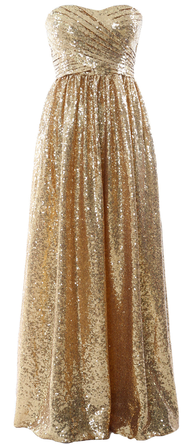 MACloth Women Sequin Bridesmaid Dresses Sweetheart Long Wedding Evening Gown