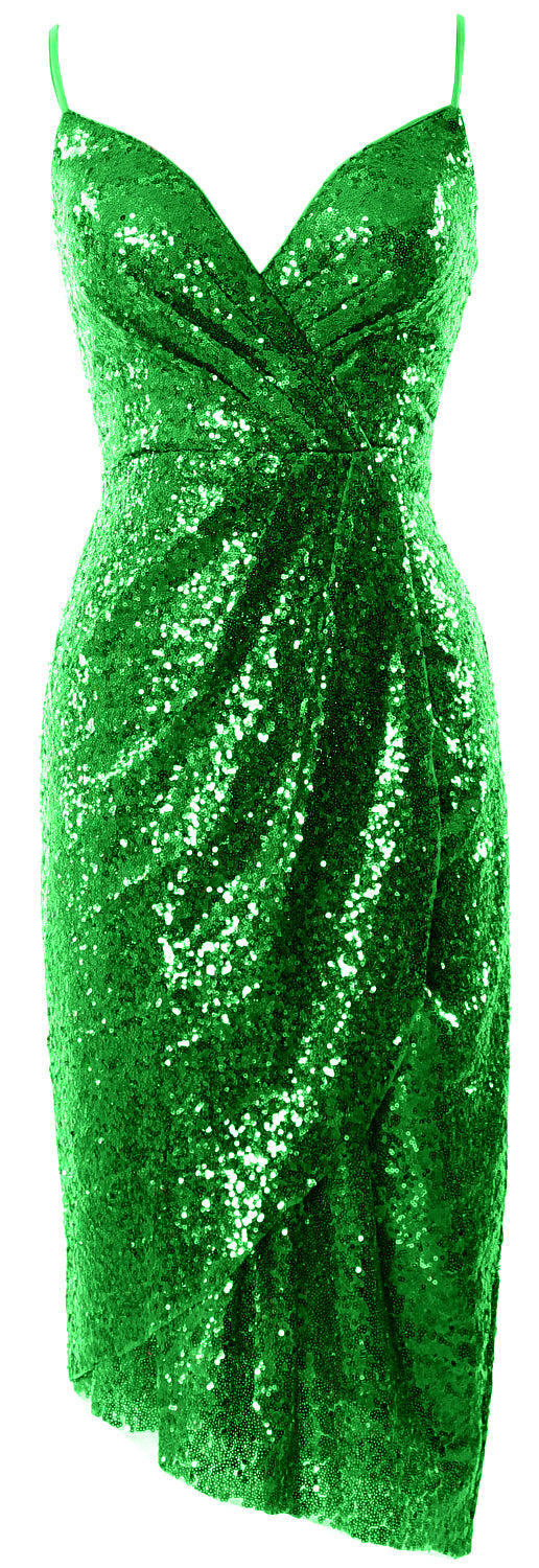 MACloth Vestidos de dama de honor midi para mujer, con lentejuelas y escote en V, vestido formal para fiesta de boda