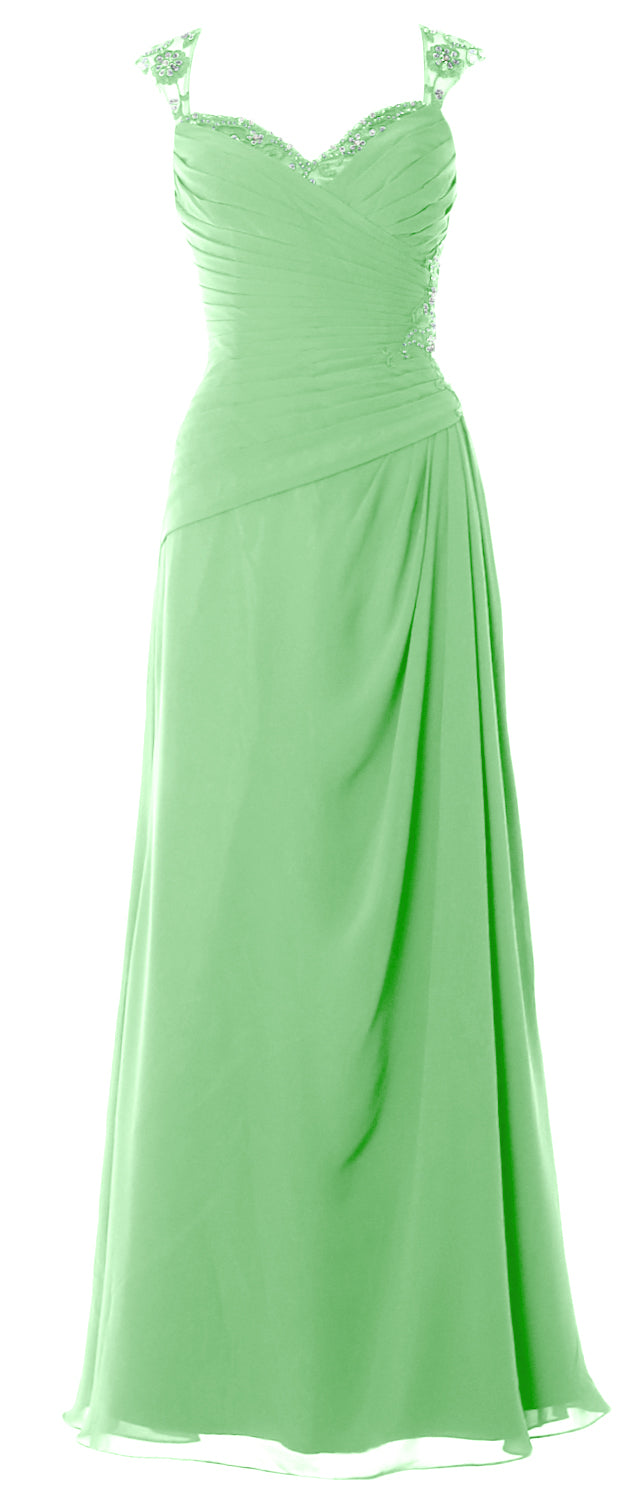 MACloth Women Cap Sleeves Long Mother of Bride Dress Open Back Party Formal Gown