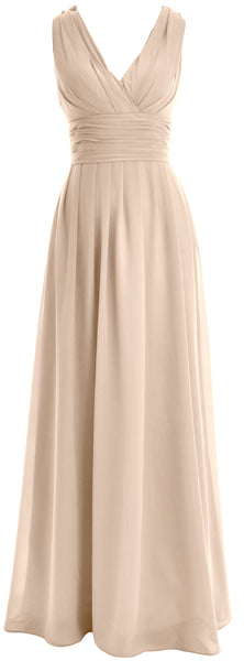MACloth Long Romantic Wedding Party Bridesmaid Dresses V neck Sleeveless