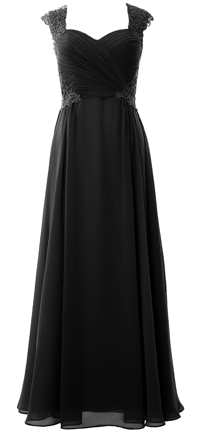 MACloth Women Long Maxi Bridesmaid Dresses Cap Sleeve Lace Evening Gown