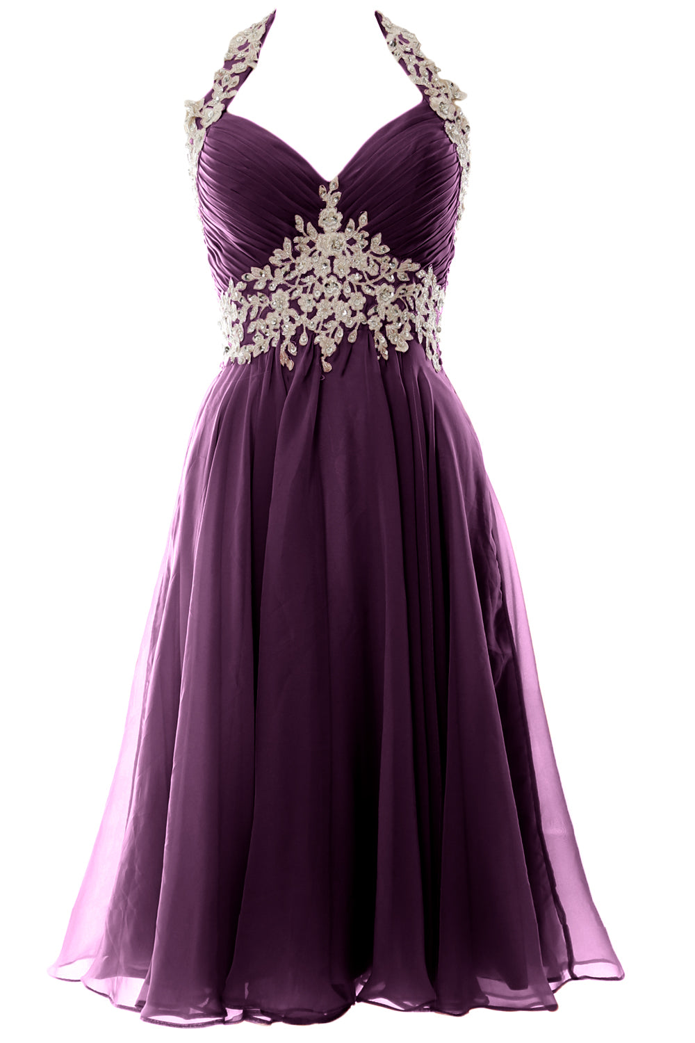 MACloth Damen Neckholder Kurz Spitze Perlenbesetztes Kleid für Hochzeitsgäste Homecoming