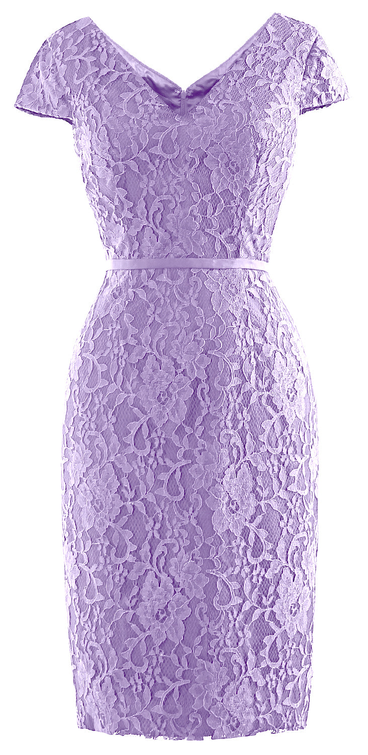 MACloth Women Vintage Short Lace Cap Sleeve Mother of Bride Dress Wedding Party