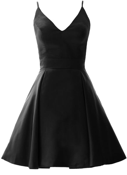MACloth Mini Prom Homecoming Dresses V Neck Satin Wedding Guest Formal Gown