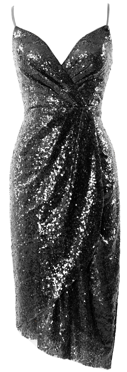 MACloth Vestidos de dama de honor midi para mujer, con lentejuelas y escote en V, vestido formal para fiesta de boda