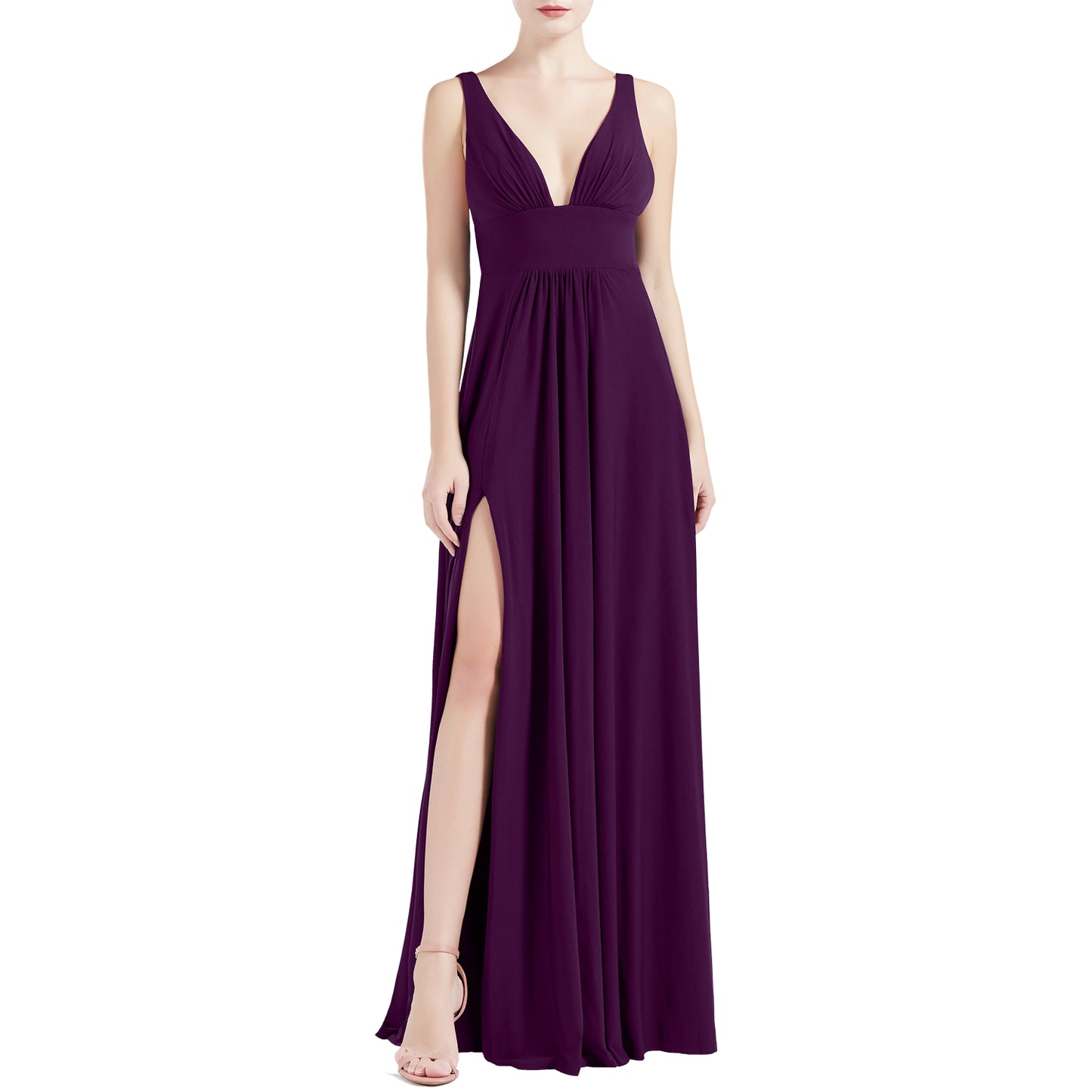 MACloth Women V Neck Stretchy Jersey Maxi Wedding Party Bridesmaid Dresses Prom Gown Purple / Above Knee / Custom Size MACloth Women V Neck Stretchy Jersey Maxi Wedding Party Bridesmaid Dresses Prom Gown Purple / Above Knee / Custom Size