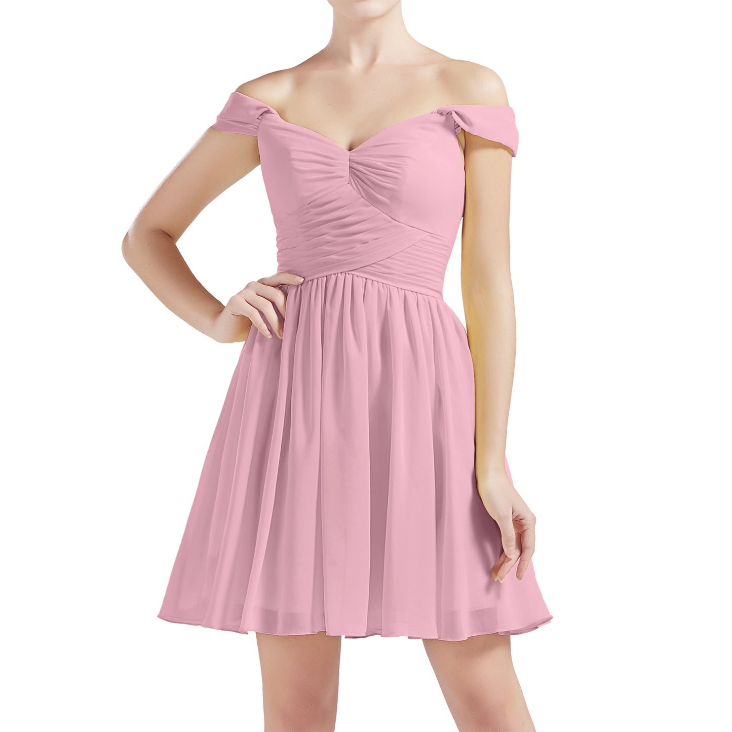 MACloth Damen Schulterfrei Kurze Chiffon Brautjungfernkleider Hochzeit Party BD MoH