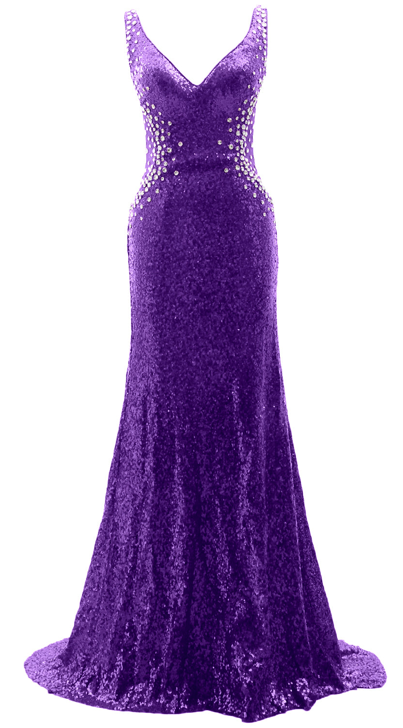 MACloth Women Prom Dresses Mermaid Sleeveless Sequin Party Evening Formal Gown