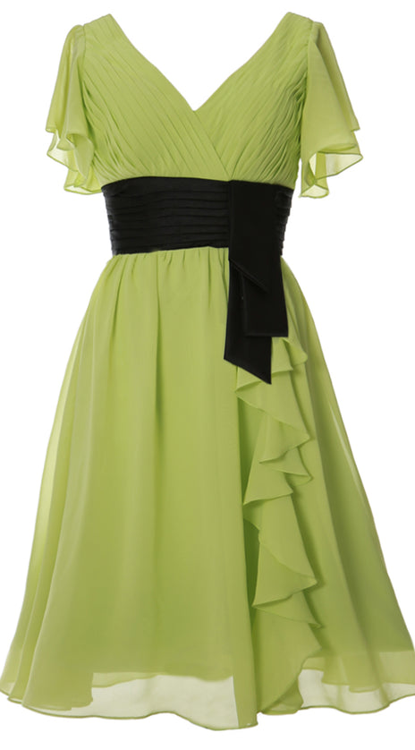 MACloth Short Mother of the Bride Dress V Neck Wedding Formal Gown with Sleeves