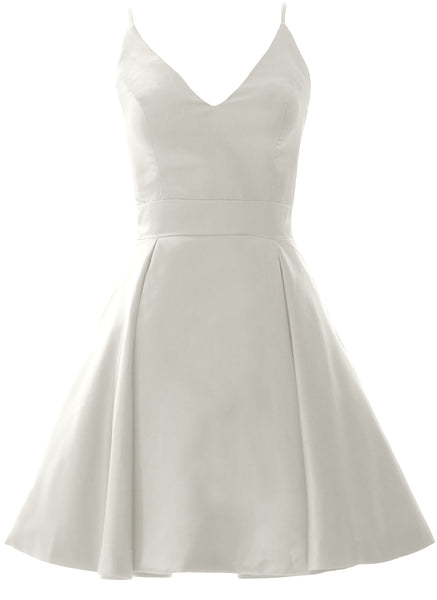 MACloth Mini Prom Homecoming Dresses V Neck Satin Wedding Guest Formal Gown