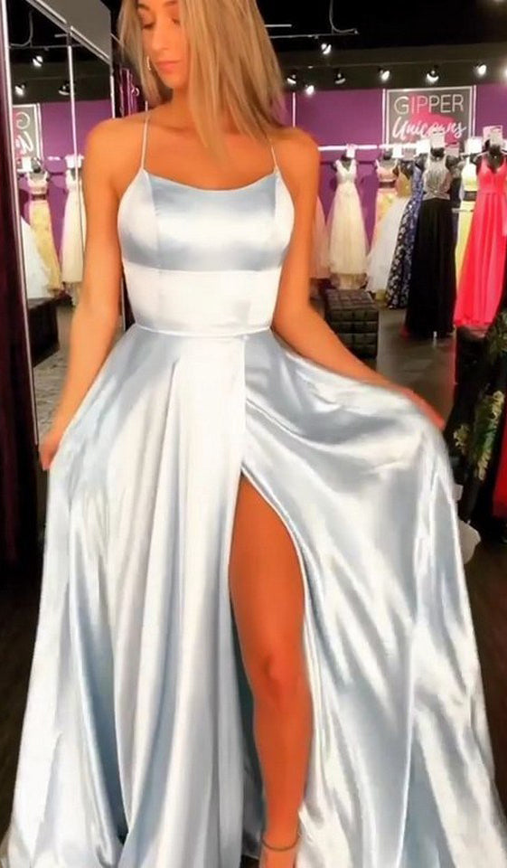 Vestido de fiesta estilo regencia con tirantes finos y espalda abierta de MACloth, vestido de noche formal de satén