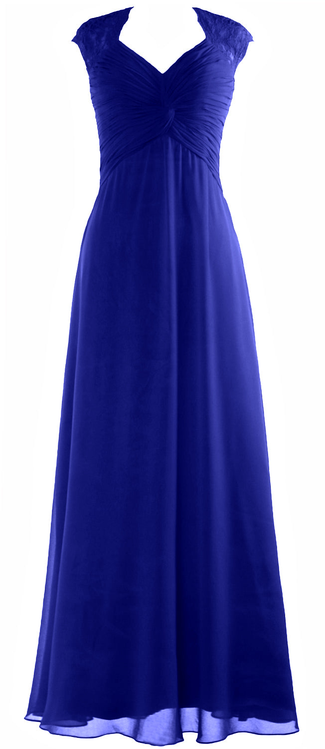 MACloth Women Cap Sleeve Lace Long Prom Dress Chiffon Wedding Party Formal Gown