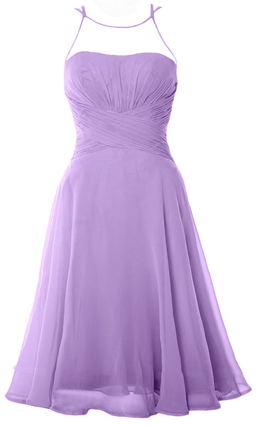 MACloth Elegant Illusion Short Cocktail Dress Chiffon Wedding Party Formal Gown