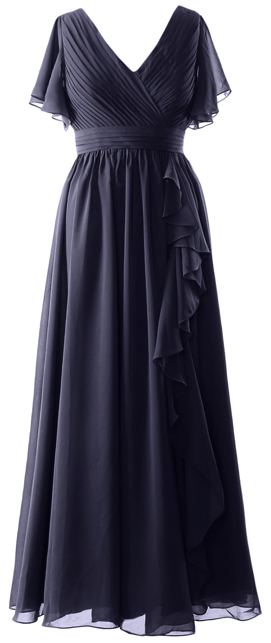 MACloth Mother of the Bride Dresses with Sleeves V Neck Long Wedding Formal Gown