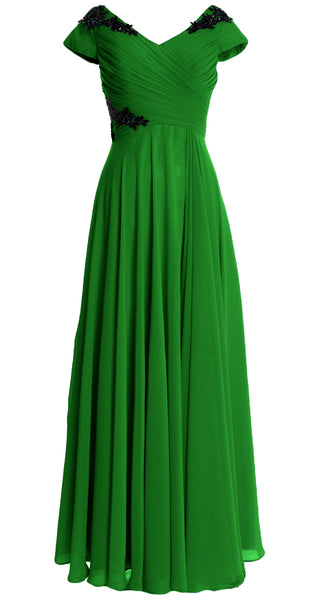 MACloth Women Mother of the Bride Dresses Cap Sleeves V Neck Formal Evening Gown