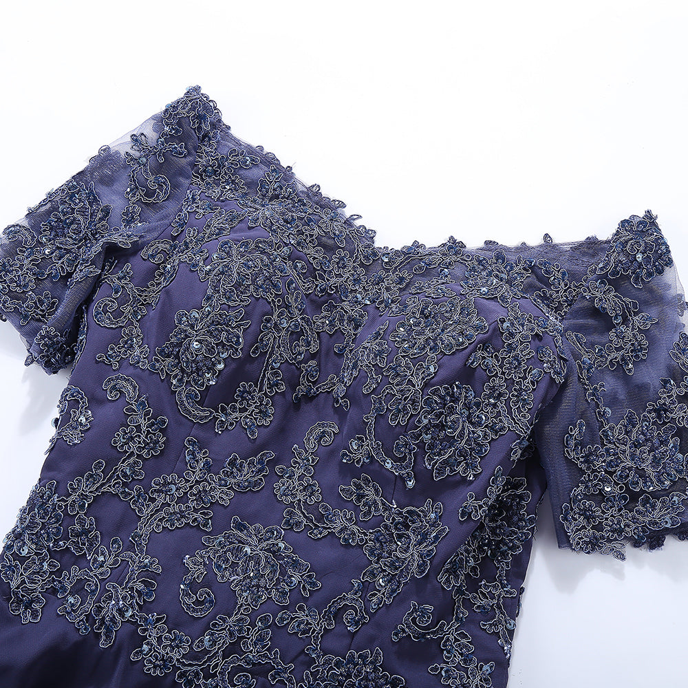 MACloth Damen Mutter Braut Kleider Kurze Ärmel Spitze Abendkleid Schulterfrei