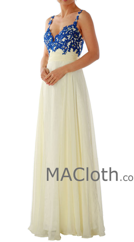 Spaghetti Straps Sweetheart Long Chiffon Lace Prom Dress 160156