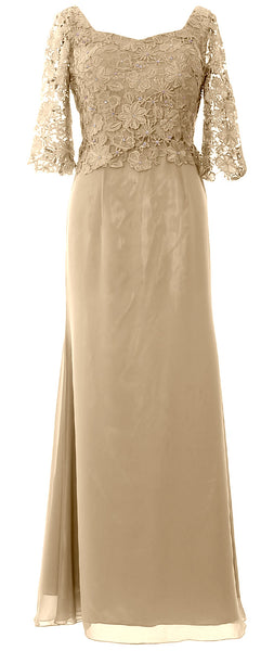 MACloth Women Mother of Bride Dresses Half Sleeves Lace Formal Evening Gown