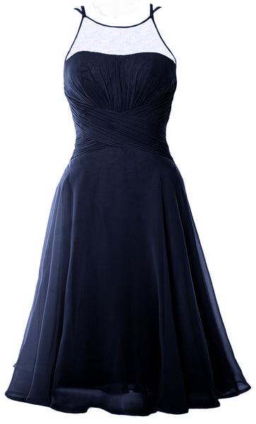 MACloth Elegant Illusion Short Cocktail Dress Chiffon Wedding Party Formal Gown